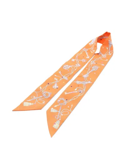 Pre-owned Hermes 2021 Les Cles A Pois Ribbon Scarf Silk