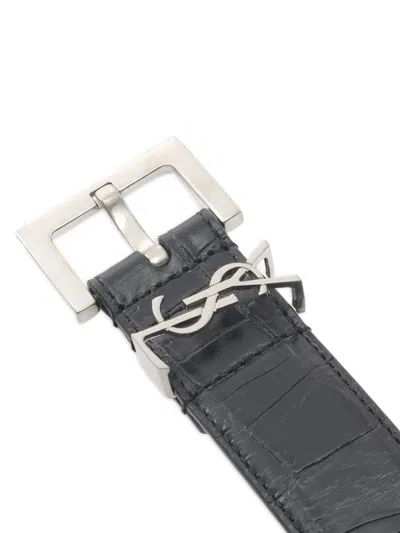 Pre-owned Saint Laurent 2020s Cassandra Leather Belt In Black