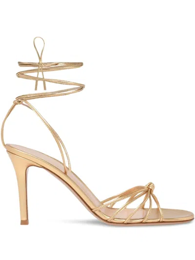 Gianvito Rossi Knot-detail Lace-up Sandals In Gold