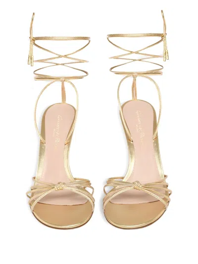 Gianvito Rossi Knot-detail Lace-up Sandals In Gold
