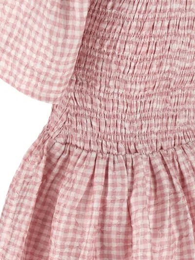 Ganni Vichy Check Shirred Mini Dress In Pink