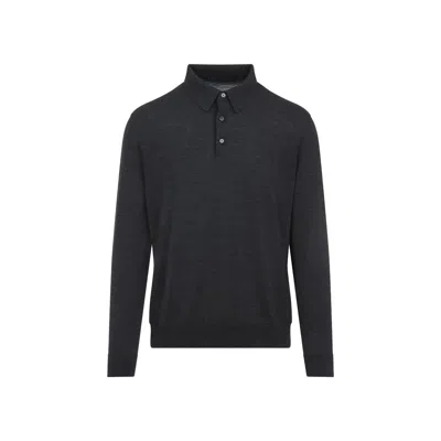 Kiton Long-sleeved Knitted Polo Shirt In Gray