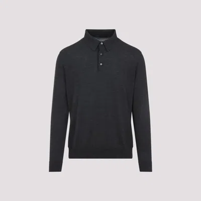 Kiton Long-sleeved Knitted Polo Shirt In Gray