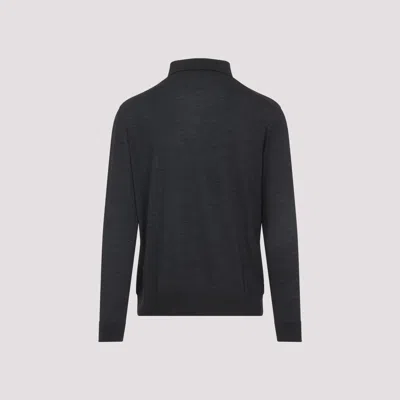 Kiton Long-sleeved Knitted Polo Shirt In Gray