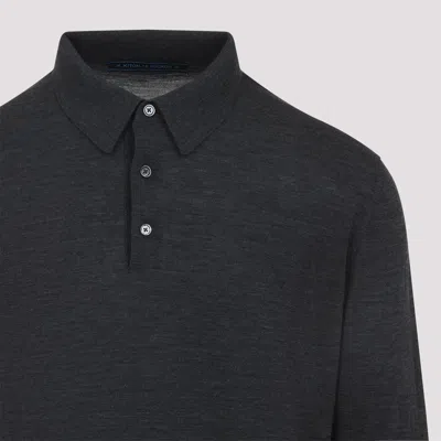 Kiton Long-sleeved Knitted Polo Shirt In Gray