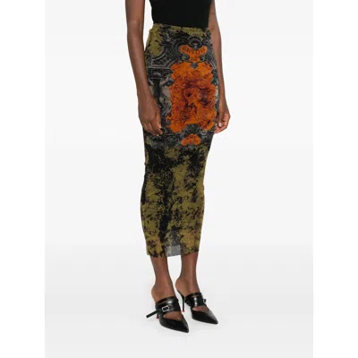 Jean Paul Gaultier Medallion-print Mesh Maxi Skirt In Black