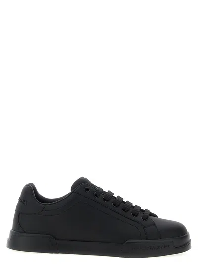 Dolce & Gabbana 'portofino' Black Low Top Sneakers With Logo Lettering Detail