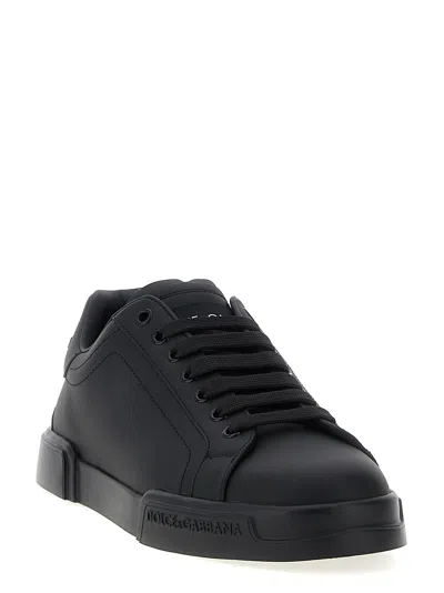 Dolce & Gabbana 'portofino' Black Low Top Sneakers With Logo Lettering Detail