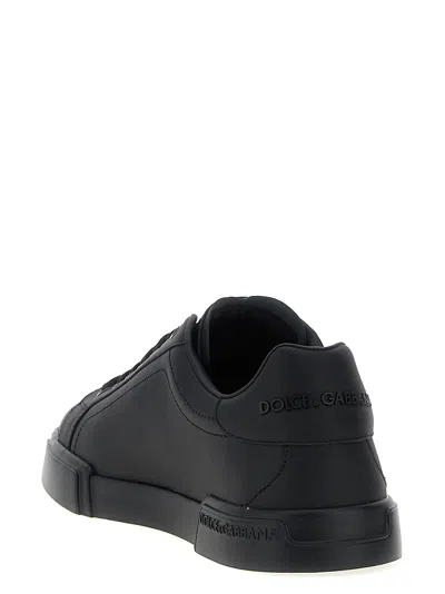 Dolce & Gabbana 'portofino' Black Low Top Sneakers With Logo Lettering Detail