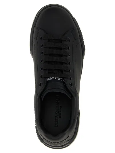Dolce & Gabbana 'portofino' Black Low Top Sneakers With Logo Lettering Detail