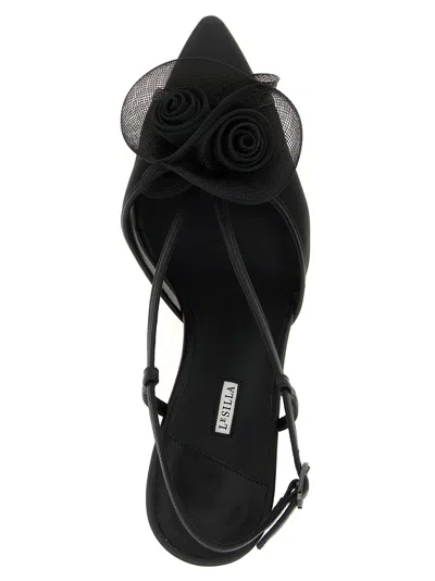 Le Silla Black Open Toe Heels In Black