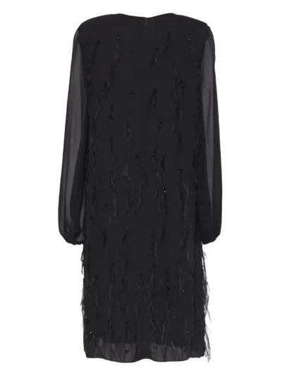 Pre-owned Max Mara Feather-detail Midi Dress In Black