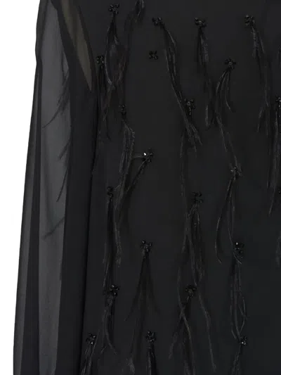 Pre-owned Max Mara Feather-detail Midi Dress In Black