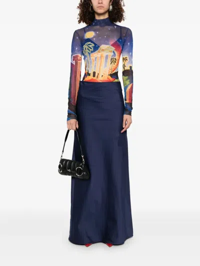 Casablanca Sheer Mesh Top Graphic Print