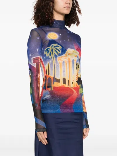 Casablanca Sheer Mesh Top Graphic Print