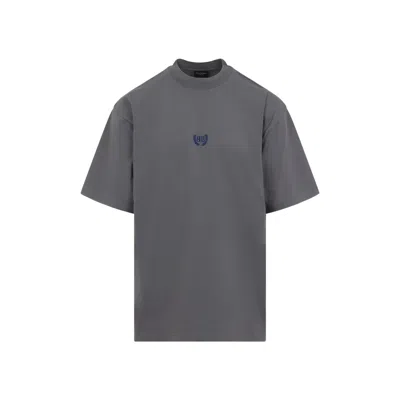 Balenciaga Men Grey Crewneck T-shirt With Logo Embroidery On The Front In Cotton Man In Gray