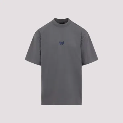 Balenciaga Men Grey Crewneck T-shirt With Logo Embroidery On The Front In Cotton Man In Gray