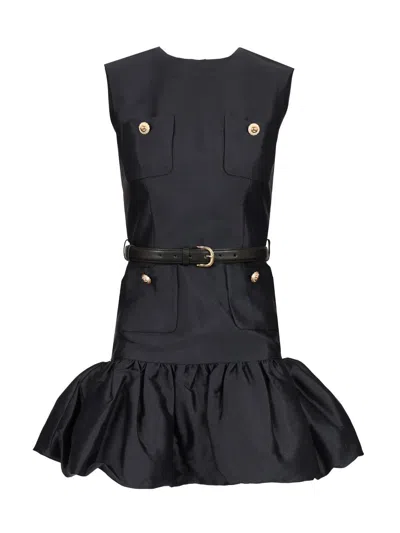 Self-portrait Crew Neck Taffeta Mini Dress With Ruffled Hem In Blue