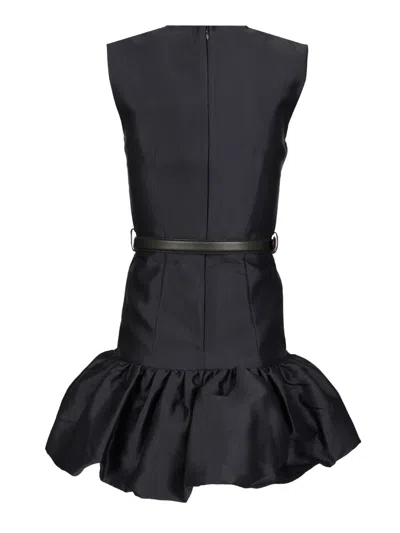 Self-portrait Crew Neck Taffeta Mini Dress With Ruffled Hem In Blue