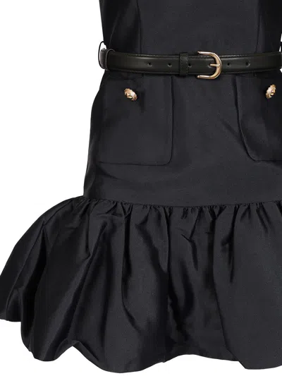 Self-portrait Crew Neck Taffeta Mini Dress With Ruffled Hem In Blue