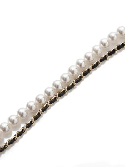 Pre-owned Chanel 2023 Cc Mark Pearls Rhinestone Necklace In Gold