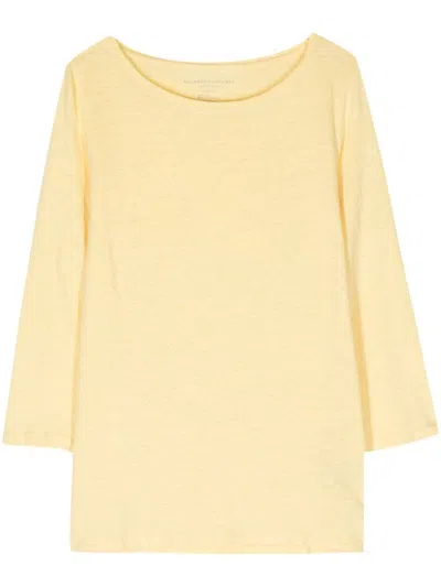 Majestic 3/4 Sleeves Boat Neck T-shirt In Yellow