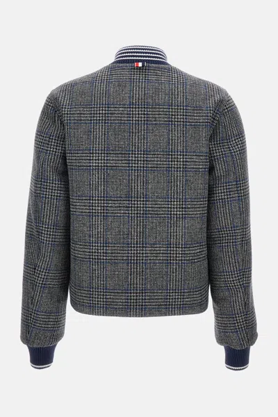 Thom Browne Checked Pattern Ribbed Collar Jacket In Gray