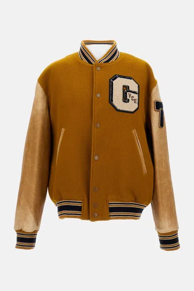 Golden Goose Wool And Leather Bomber Jacket In Brown