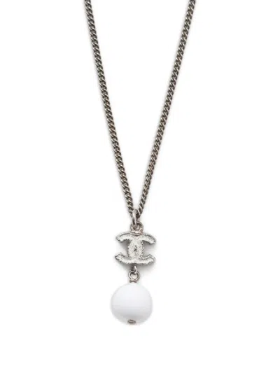 Pre-owned Chanel 2010 Cc Mark Necklace In Silver