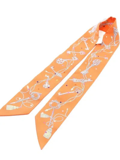 Pre-owned Hermes 2021 Les Cles A Pois Ribbon Scarf Silk