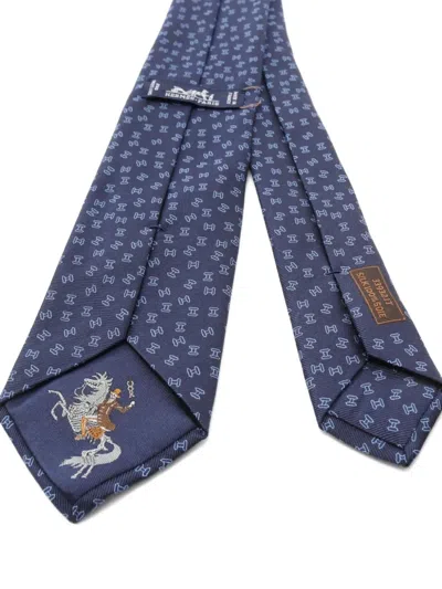 Pre-owned Hermes 2021 H-pattern Silk Tie In Blue