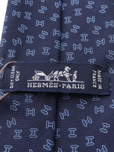Pre-owned Hermes 2021 H-pattern Silk Tie In Blue