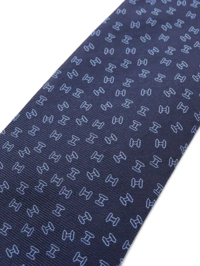 Pre-owned Hermes 2021 H-pattern Silk Tie In Blue
