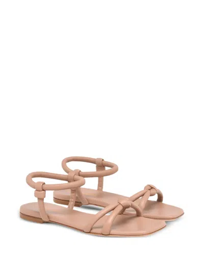 Gianvito Rossi Juno Knotted Leather Flat Sandals In Gold