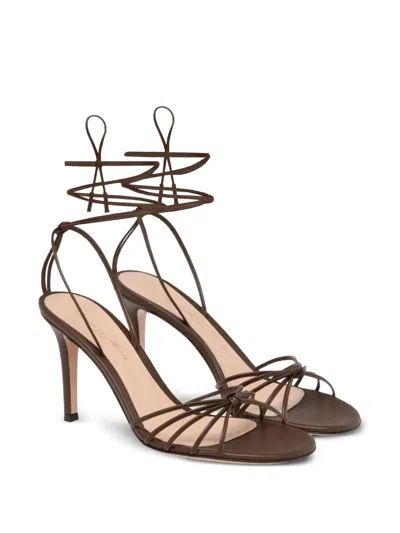 Gianvito Rossi Lace-up Leather Sandals In Brown