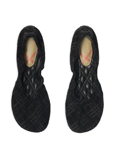 Burberry Suede Ballerina Shoes In Black