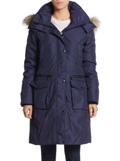 Andrew Marc Jamie Coyote Fur-trimmed Parka In Blue