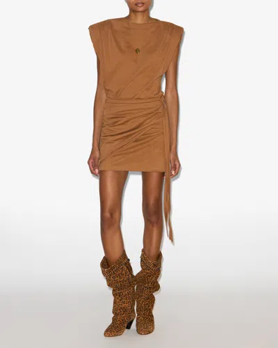Isabel Marant Padded-shoulder Wrap Mini Dress In Brown