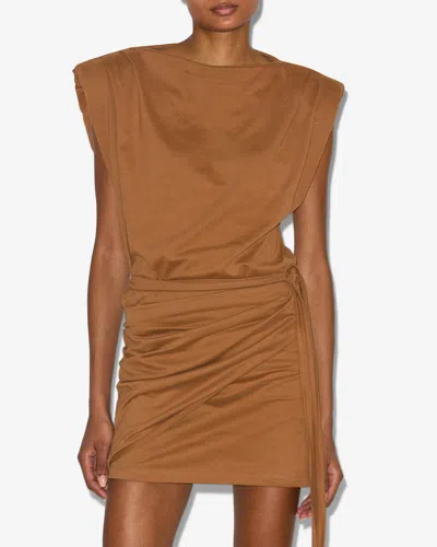 Isabel Marant Padded-shoulder Wrap Mini Dress In Brown