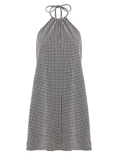 Hunza G Halter Neck A-line Check Dress In Gray
