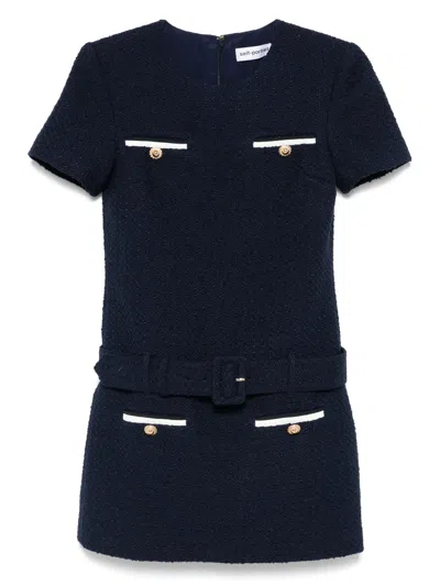 Self-portrait Textured Boucle Mini Dress In Blue