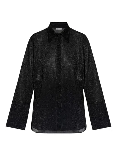 Oseree Sparkling Button-up Shirt In Black