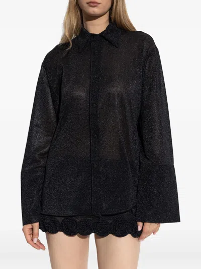 Oseree Sparkling Button-up Shirt In Black