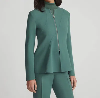 Lafayette 148 Responsible Wool Nouveau Crepe Flounced Hem Jacket In Green