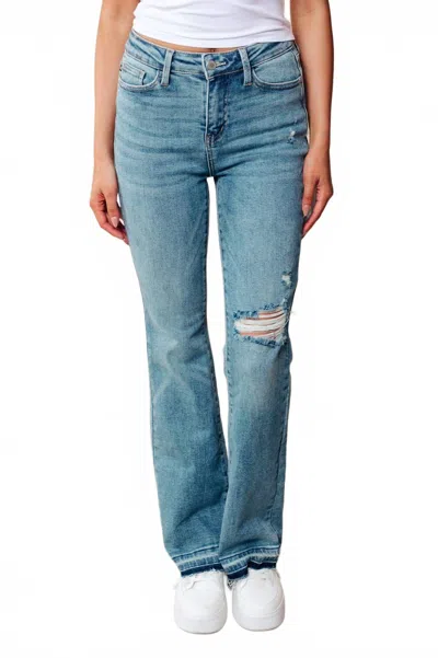 Judy Blue Isla Mid Rise Distressed Released Hem Bootcut Jeans In Medium Wash In Blue