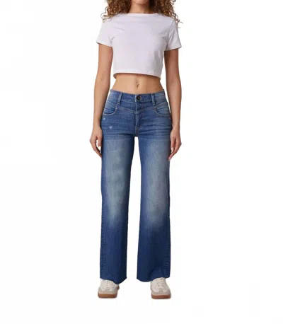 Edyson Conrad High Rise Long Wide Leg Jeans In Dark Bowery In Blue