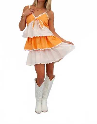 Peach Love Contrast Tiered Trim Dress In Multi In Orange
