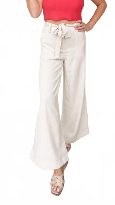Dress Forum Wide Leg Linen Belted Pants In Oatmeal In White