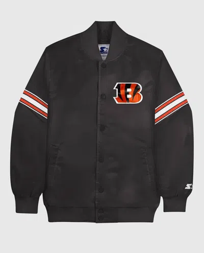 Starter Men's Cincinnati Bengals Satin Full-snap  Jacket In Black In Black