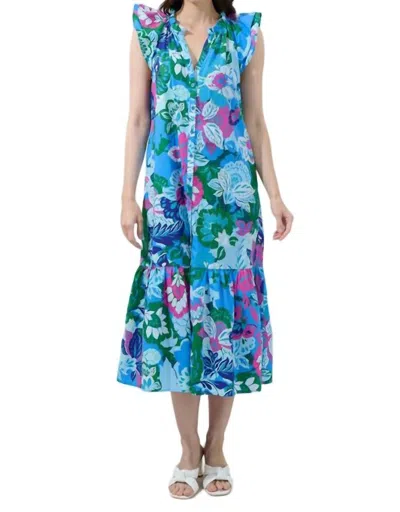 Sugarlips Lavera Floral Button Down Midi Dress In Blue Multi In Blue